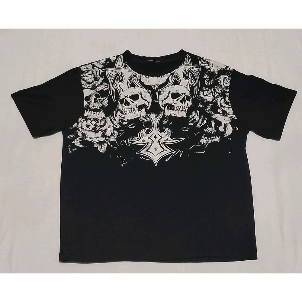 Goth/Grunge/Punk Men's Skull And Cross Graphic Print T-shirt